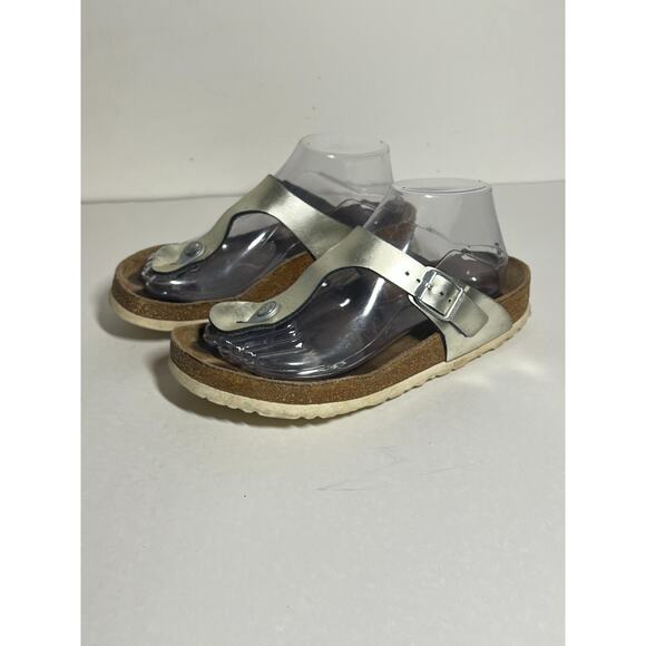 Birkenstock Silver Birko Flor Gizeh Toe Thong Adjust Sandal 38 Reg-Wide 7-7.5 - Picture 1 of 7
